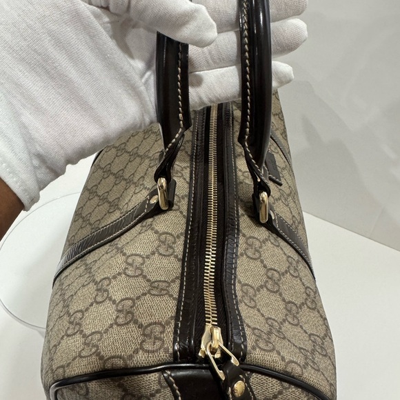 Gucci Brown GG Supreme Canvas Boston Bag with Dark Brown Leather Trim - Picture 6 of 10